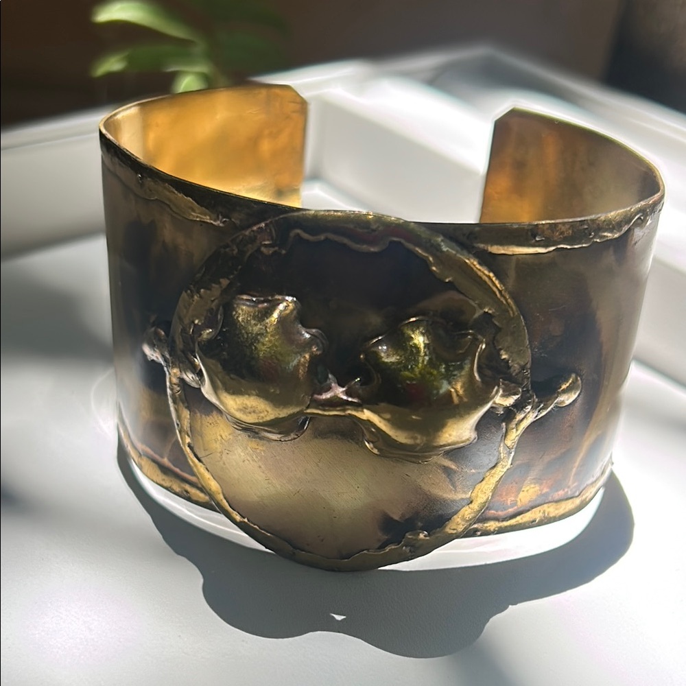 Artisan’s Brass Wide Gold Statement Cuff Bracelet - image 1